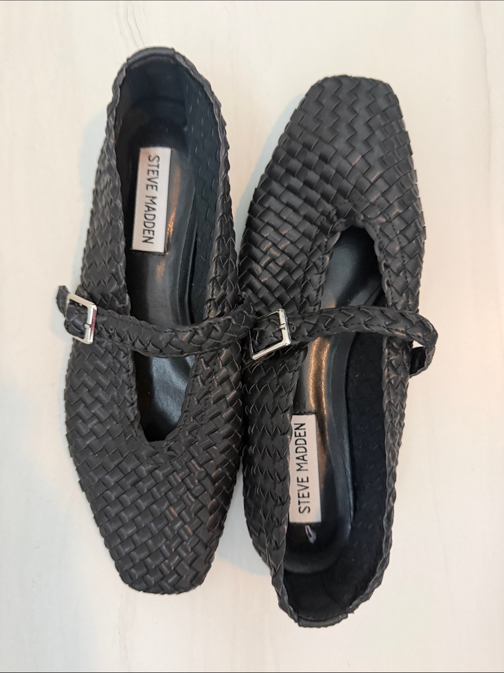 Steve Madden Black Woven Mary Jane Flats with Buckle